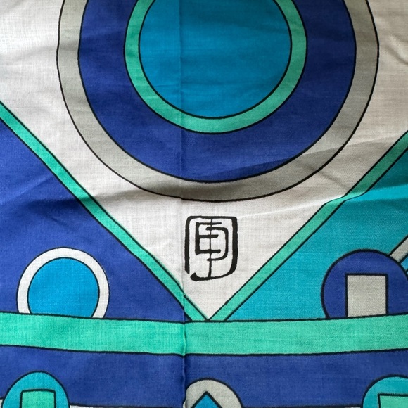 Vintage Emilio Pucci Blue Mod Mid Century Round Tablecloth & 3 Napkins Set Rare - Picture 5 of 14